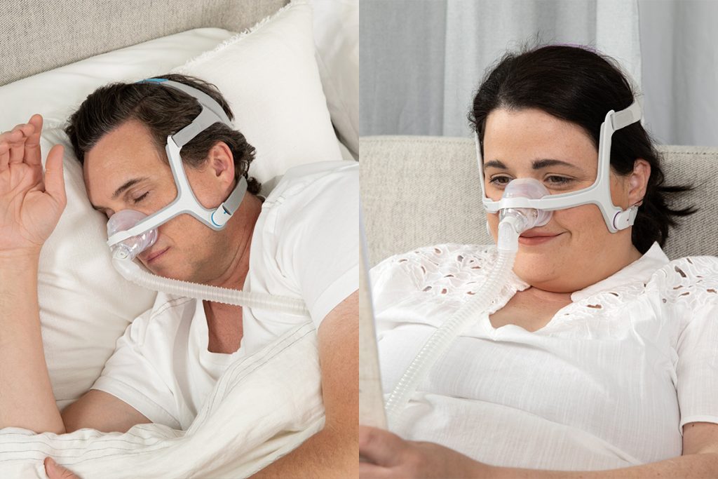 man and woman side by side wearing AirFit n20 CPAP mask