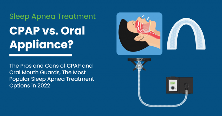 Illustration of sleep apnea patient and cpap vs oral appliance for treatment