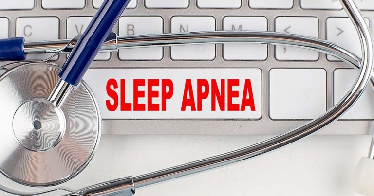 Image of doctor stethoscope overlaying the words sleep apnea
