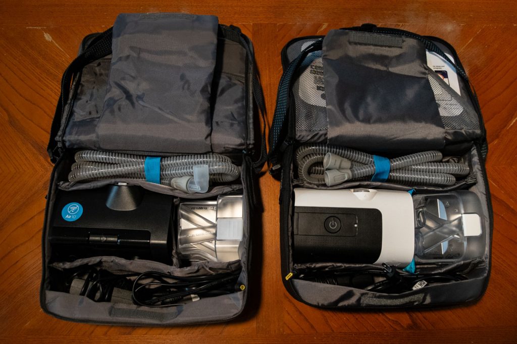 AirSense 10 and AirSense 11 carrying case overhead shot side by side comparison