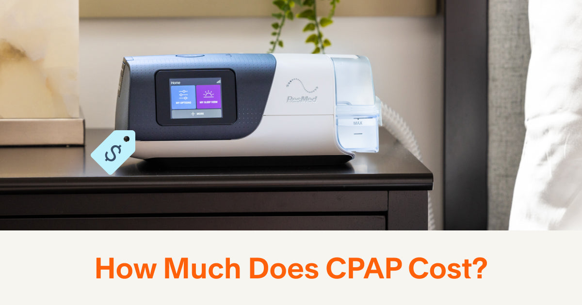 AirSense 11 sitting on a night stand with caption saying "How much does a CPAP cost?"