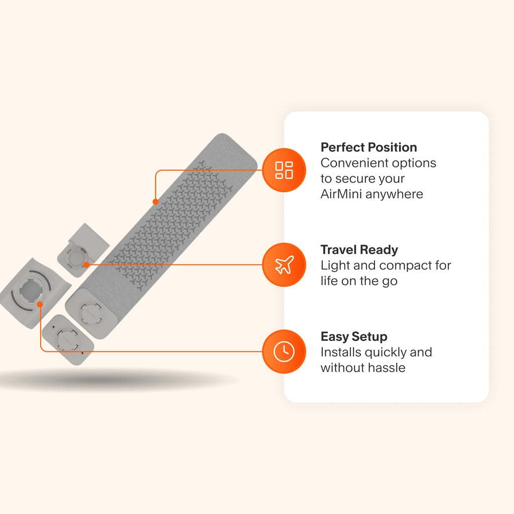 AirMini Bed Mount featuring versatile positioning options to secure your AirMini, quick and hassle-free installation, and a lightweight, compact design ideal for travel.