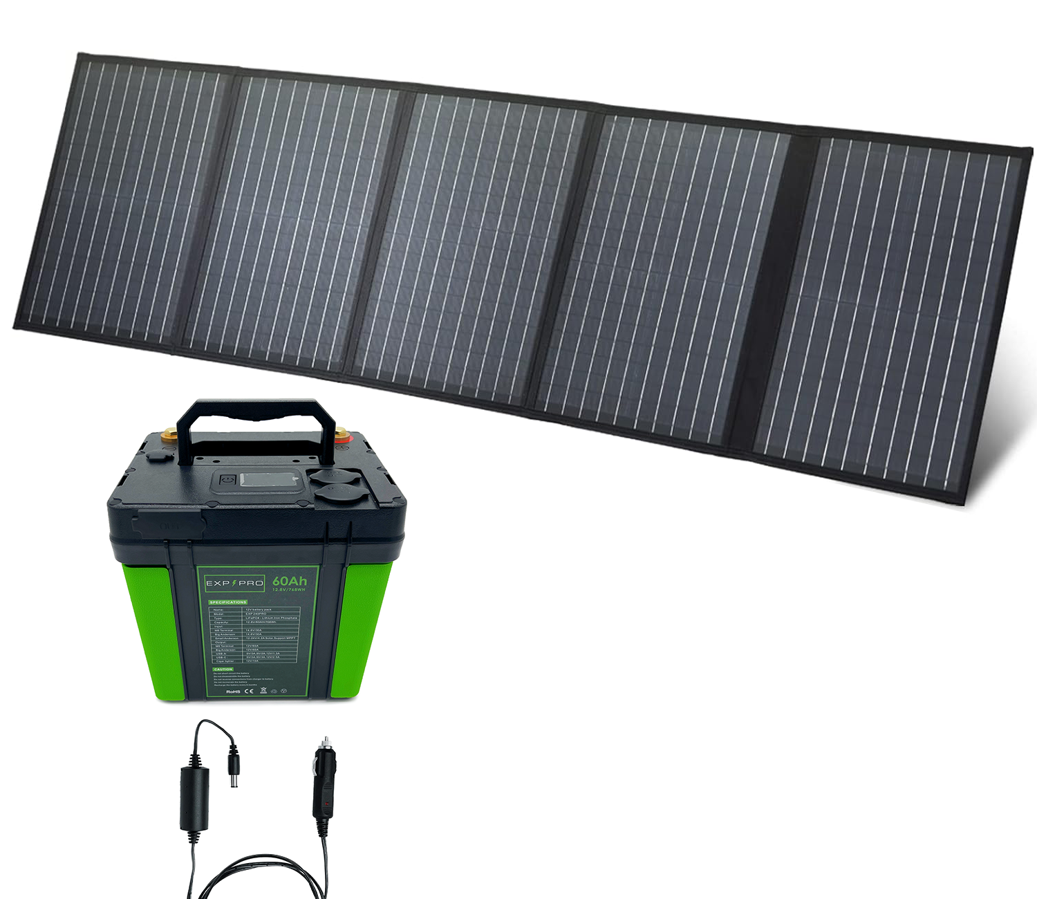 EXP240PRO 786 Wh CPAP Battery + 100 Watt Solar Panel Bundle