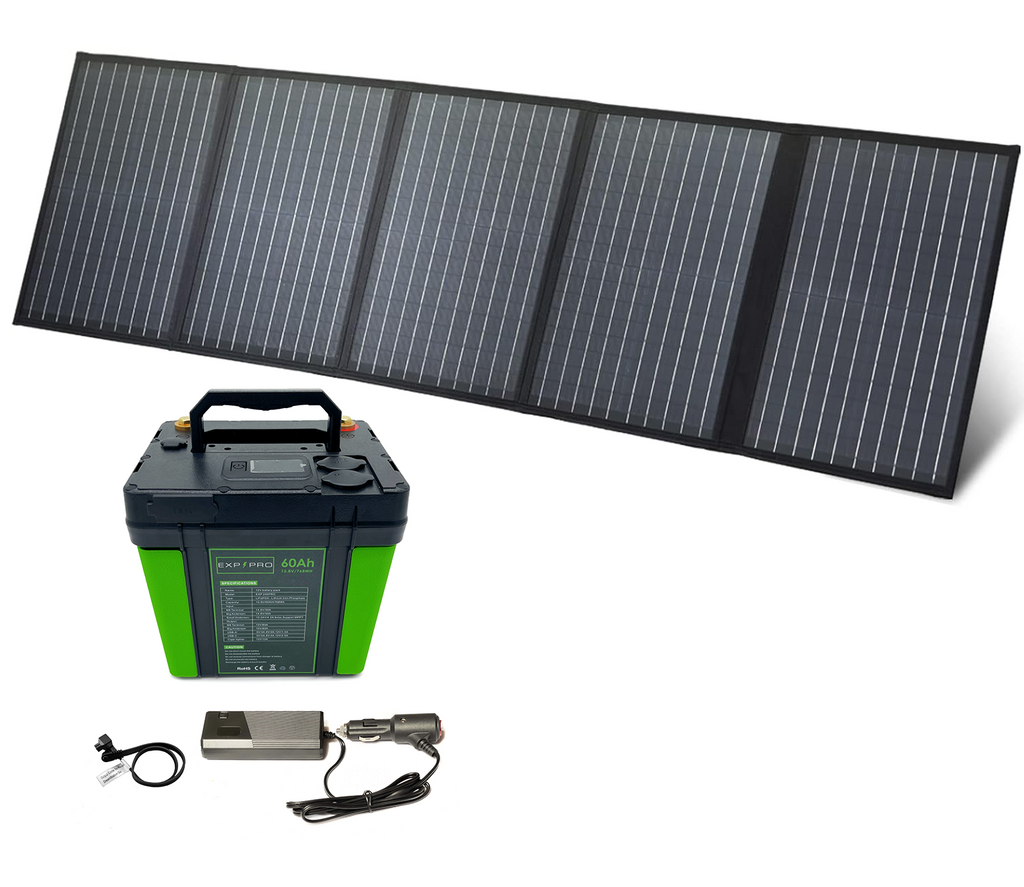 EXP240PRO 786 Wh CPAP Battery + 100 Watt Solar Panel Bundle