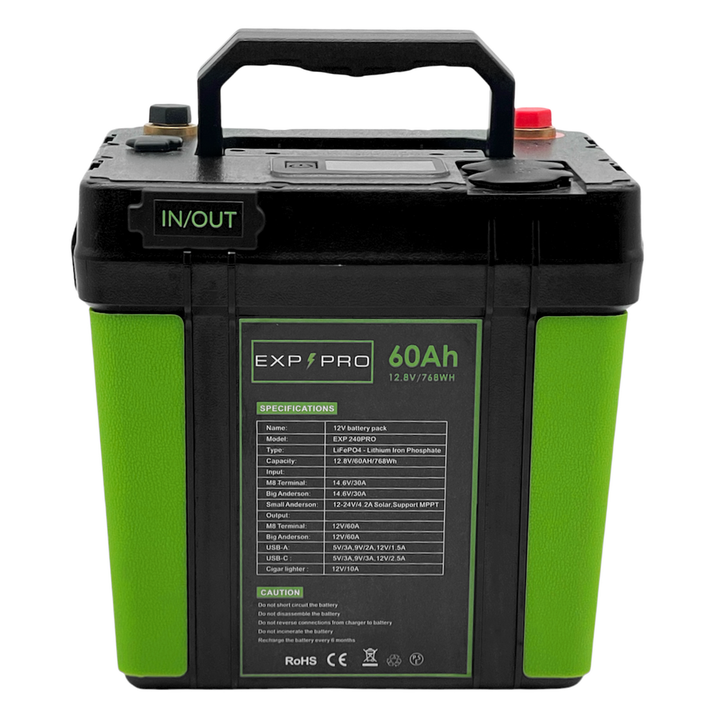 EXP240PRO 768Wh CPAP Battery with DC Cord | Portable, Solar Rechargeable LiFePO4 Battery