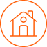 Orange outline icon of a house inside a circle