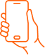 Orange outline icon of a hand holding a smartphone