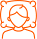 Orange outline icon of a person's head and shoulders resting on a pillow.