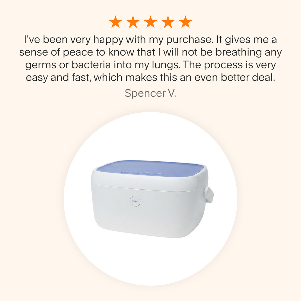 LiViliti Paptizer 360 microbial reduction device, white plastic body with a blue top lid.