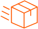 Orange line art icon of a shipping box with motion lines