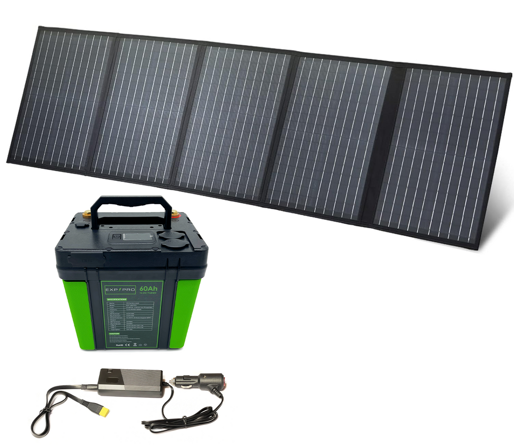 EXP240PRO 786 Wh CPAP Battery + 100 Watt Solar Panel Bundle
