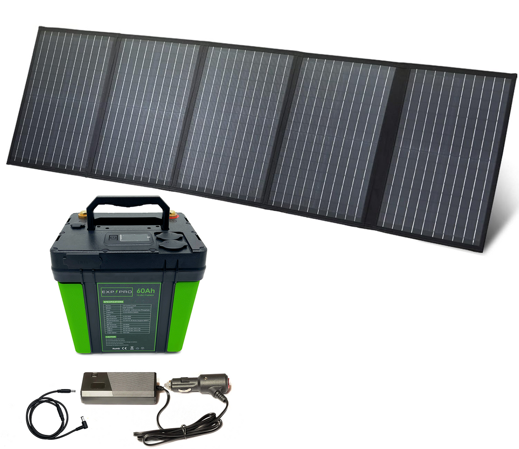 EXP240PRO 786 Wh CPAP Battery + 100 Watt Solar Panel Bundle