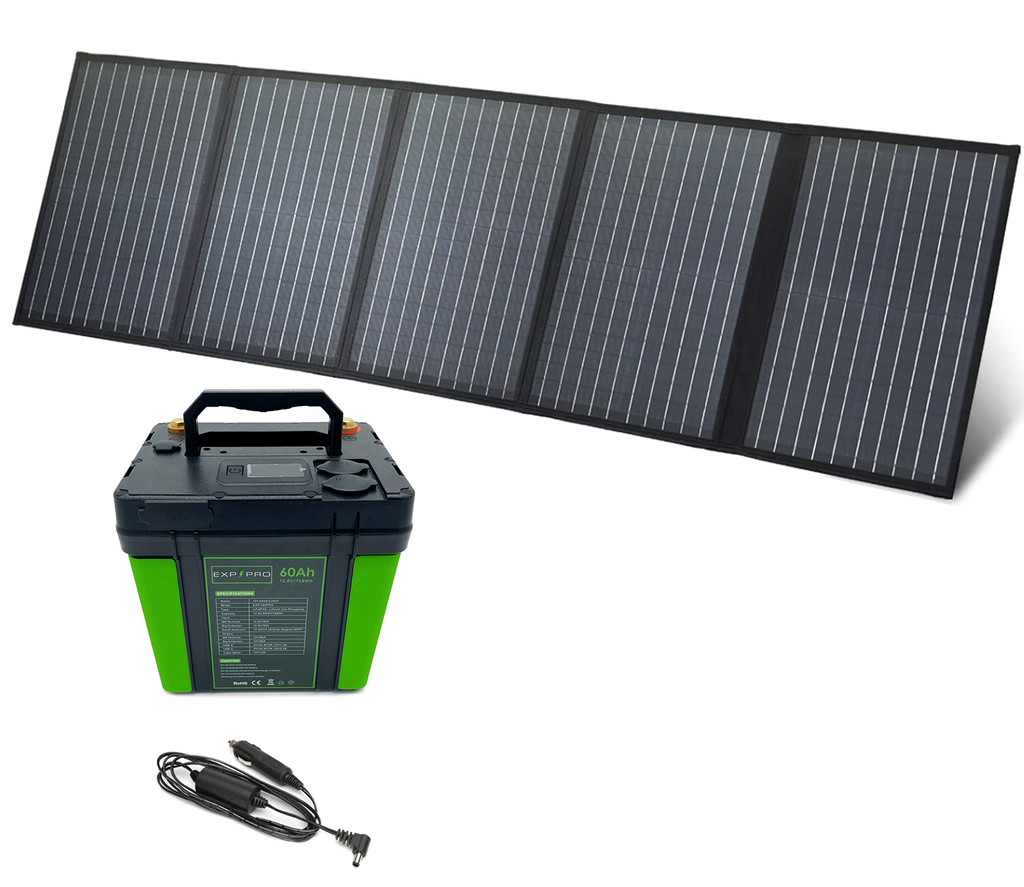 EXP240PRO 786 Wh CPAP Battery + 100 Watt Solar Panel Bundle