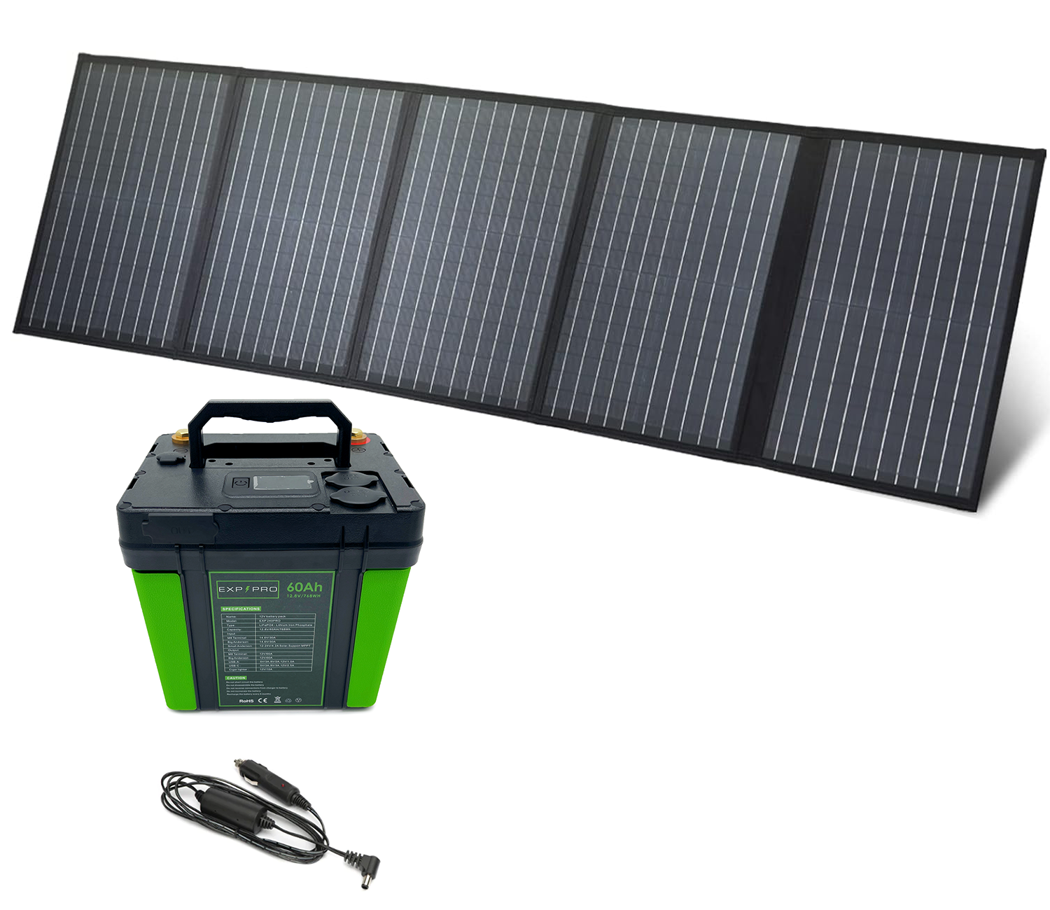 EXP240PRO 786 Wh CPAP Battery + 100 Watt Solar Panel Bundle