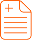 Orange and black document icon with a plus sign and text lines.