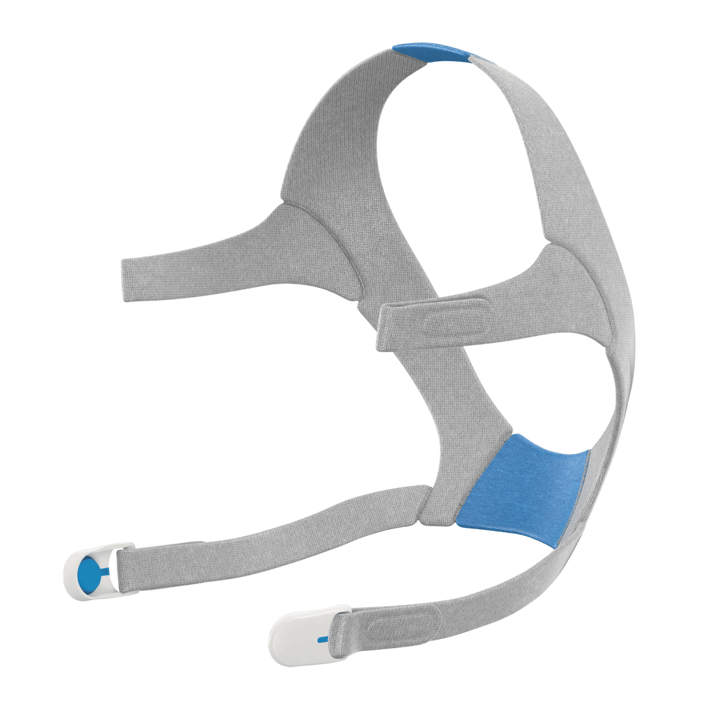 Front quarter view of blue standard airfit/airtouch n20 headgear