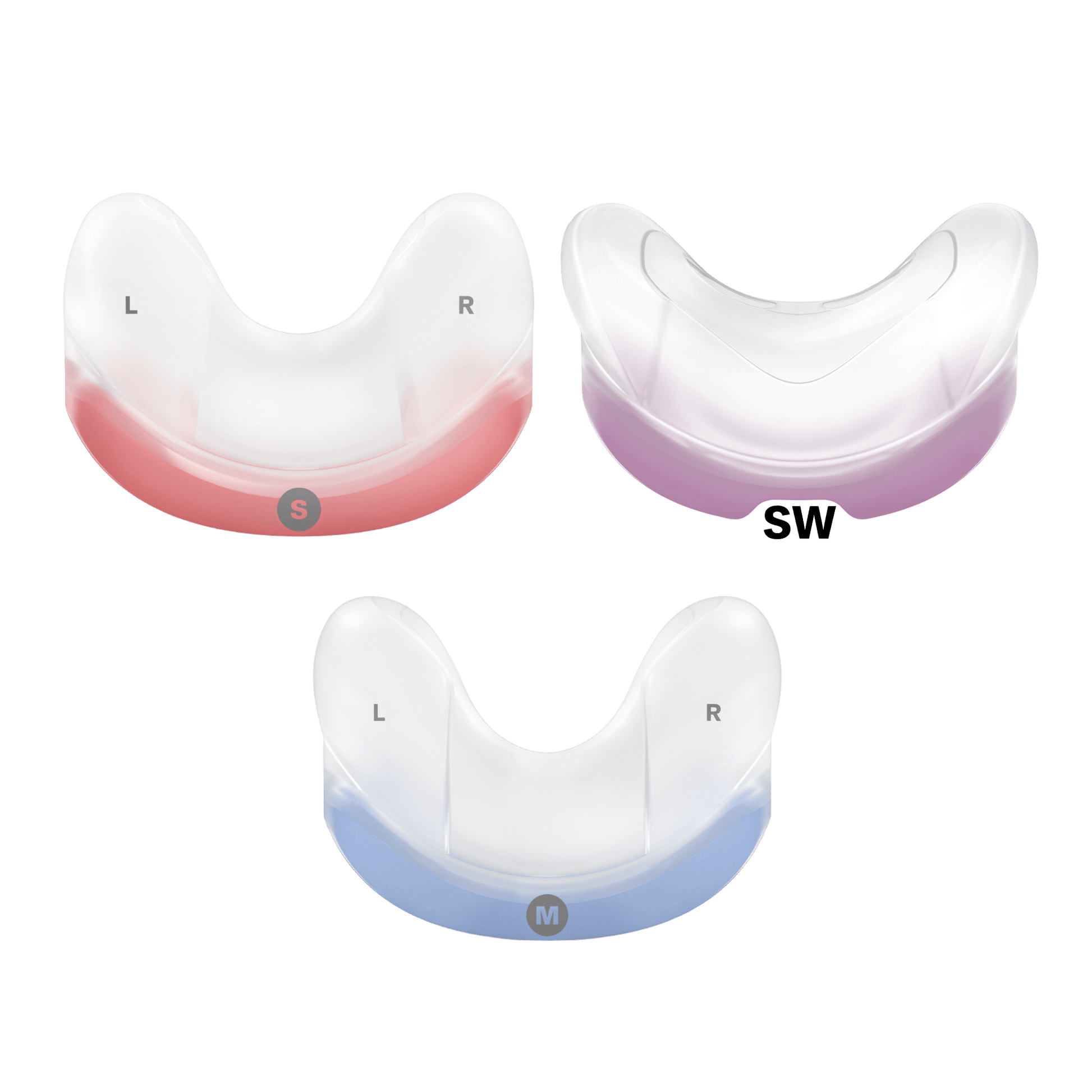 group shot showing the three available n30 cushion sizes: small, small wide, and medium