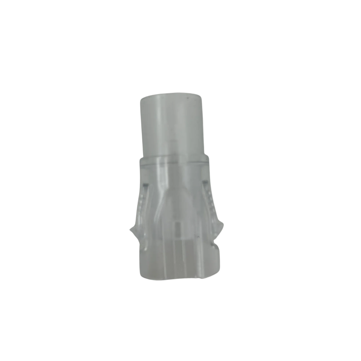 A small translucent gray plastic component or connector piece shown alone on a plain white background.