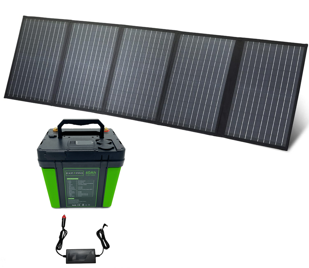 EXP240PRO 786 Wh CPAP Battery + 100 Watt Solar Panel Bundle
