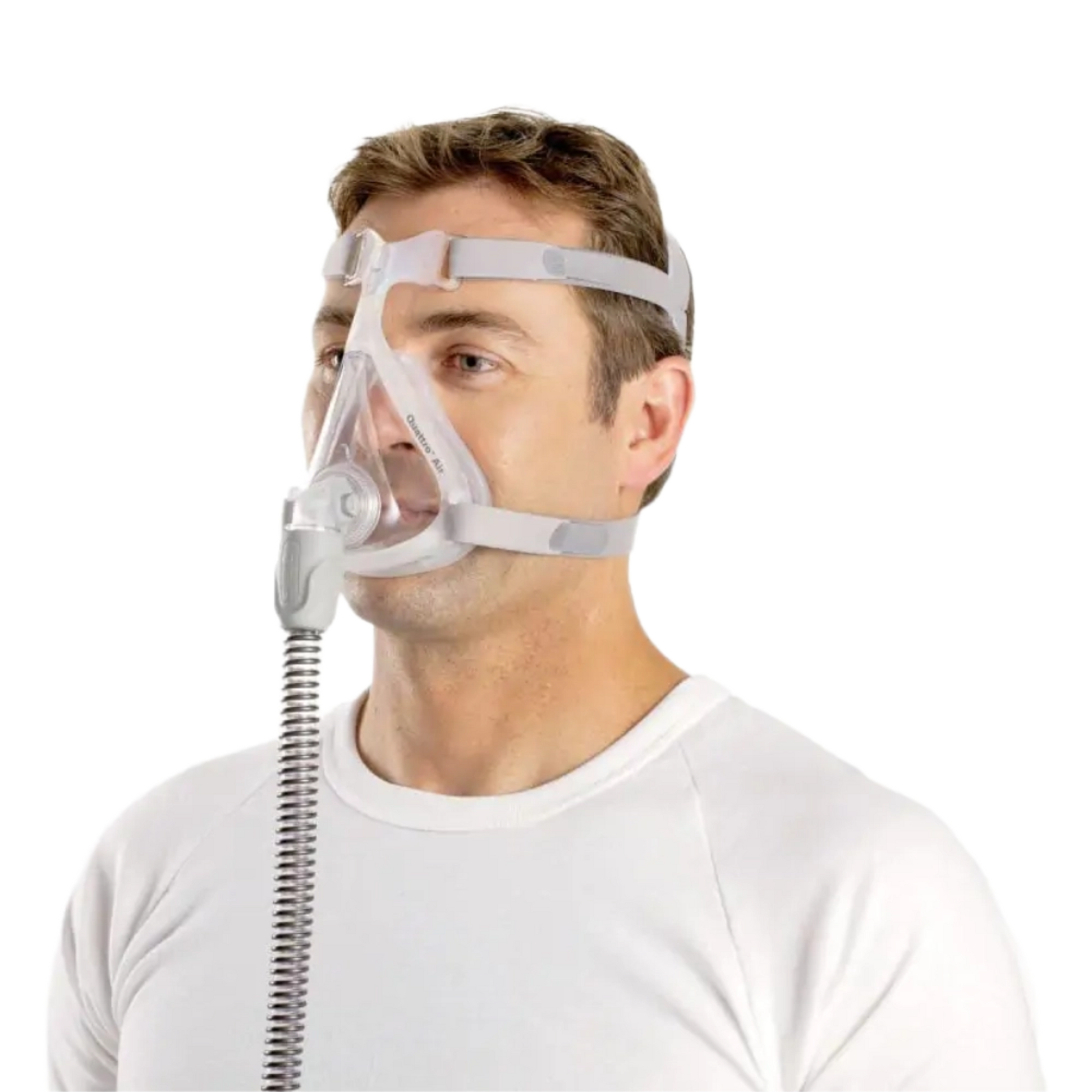 Image of a man using a Quattro™ Air Full Face Mask with Headgear from a quarter angle