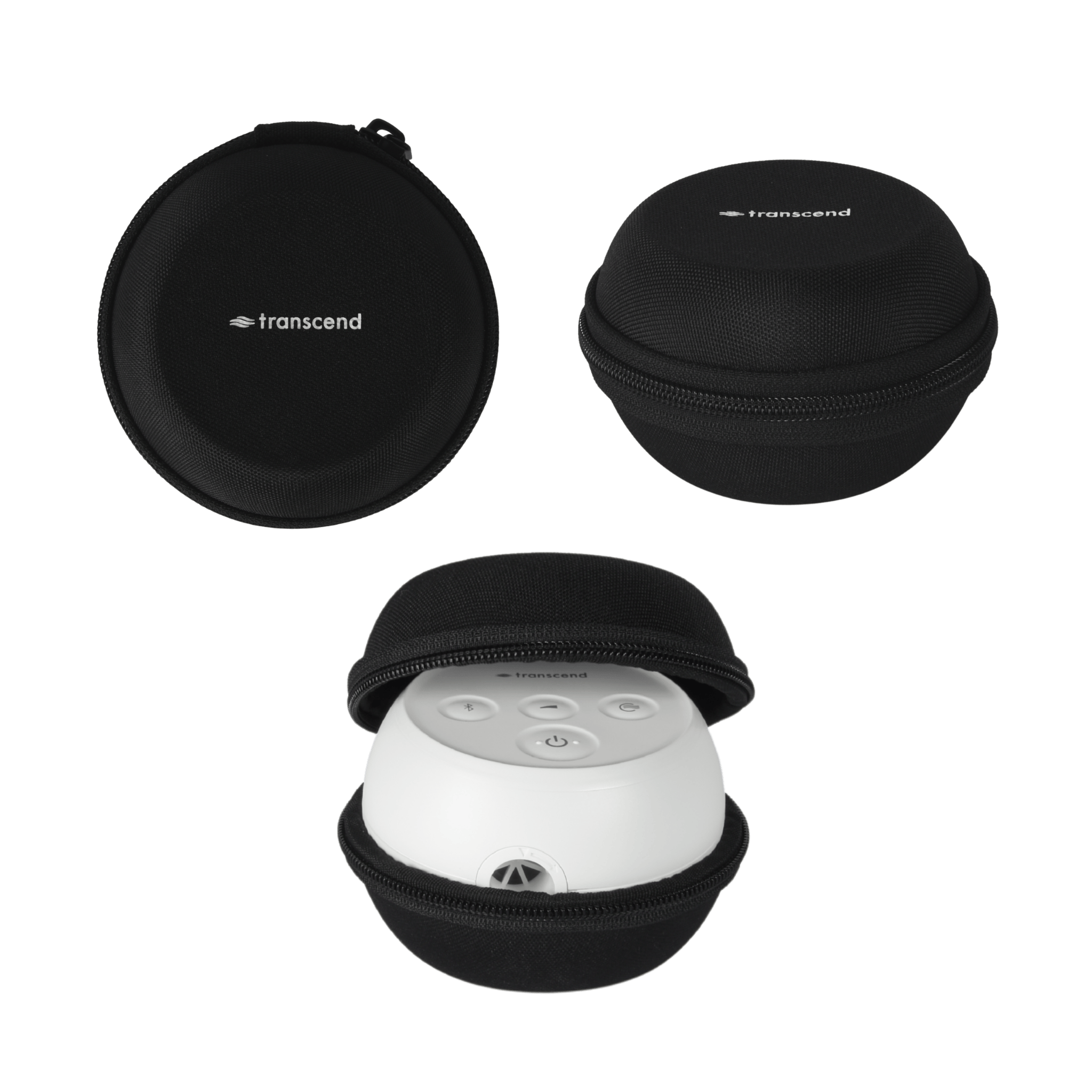 Transcend micro 510 shown in hard shell zippered black carrying case.