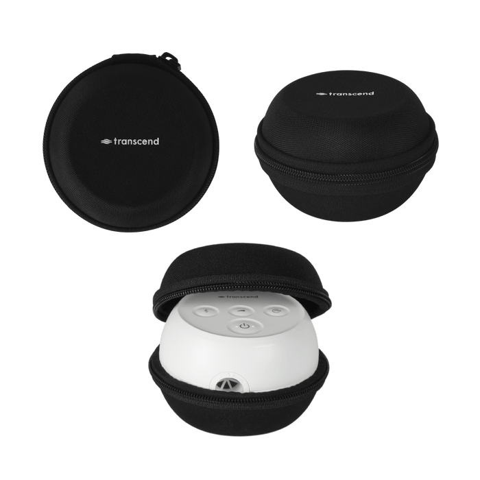 Transcend micro 510 shown in hard shell zippered black carrying case.